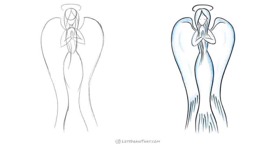 Angel Drawing: A Graceful Female Angel in a Few Lines - step-by-step-drawing tutorial featured image