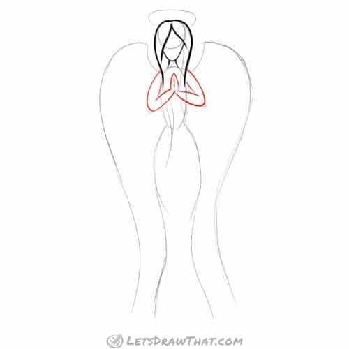 Drawing step: Outline the arms and hands