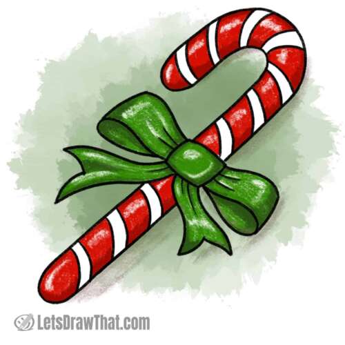 Candy cane drawing coloured-in