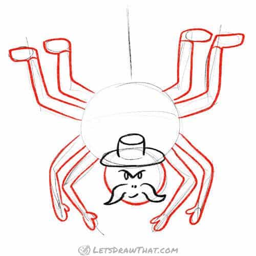 Drawing step: Give our spider legs and arms