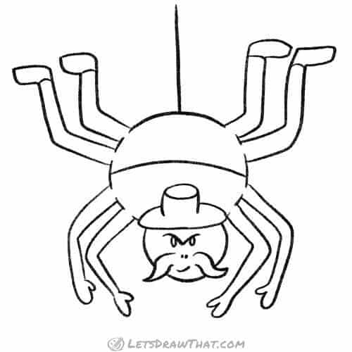How to draw a humanoid cartoon spider: finished outline drawing
