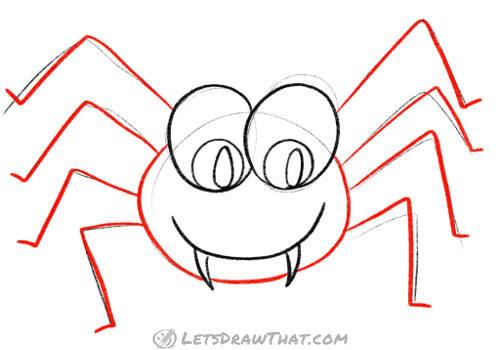 Drawing step: Draw the spider’s body and legs