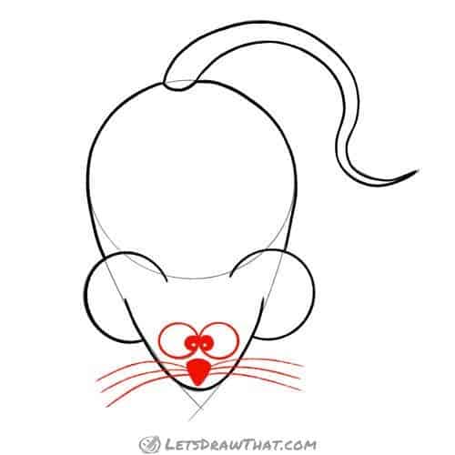 Drawing step: Draw the mouse's face and whiskers