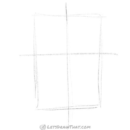 Drawing step: Sketch the rectangle and face cross