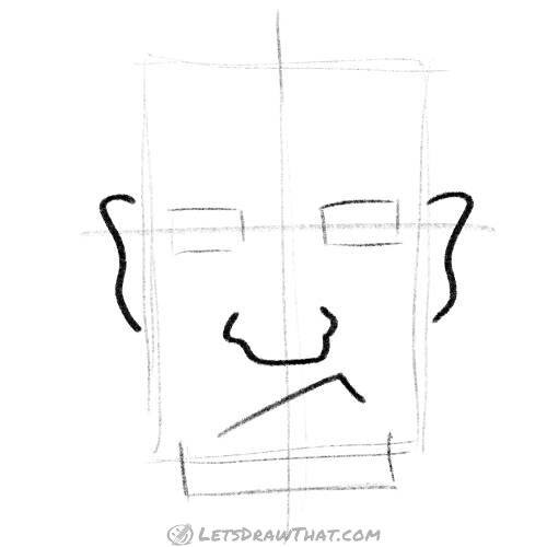 Drawing step: Place the face features – eyes, nose and mouth