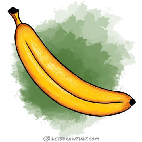 How to draw a banana with the skin on: finished drawing coloured-in