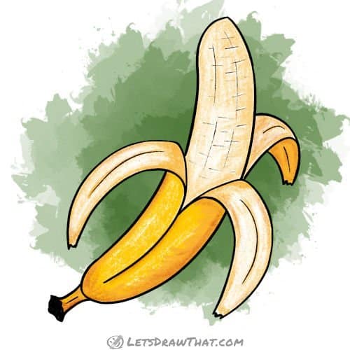 How to draw a banana peeled: finished drawing coloured-in