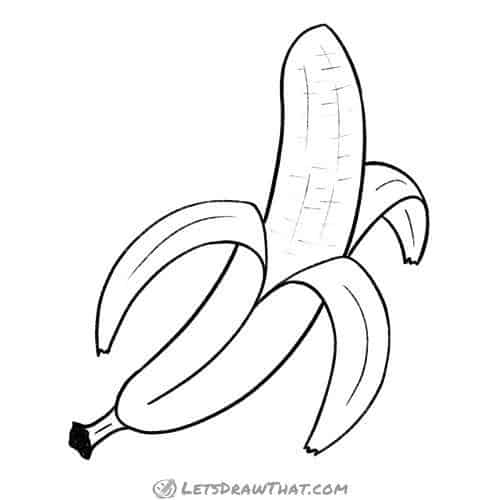 How to draw a banana peeled: finished outline drawing