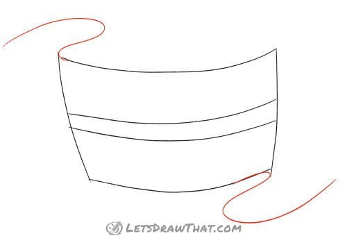 Drawing step: Draw the folded ribbon ends