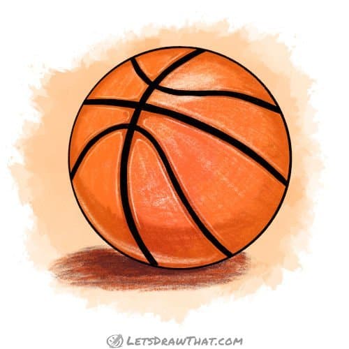 How to draw a basketball: finished drawing coloured-in