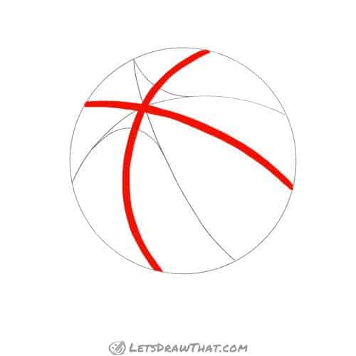 Drawing step: Draw the quarter split lines on the basketball