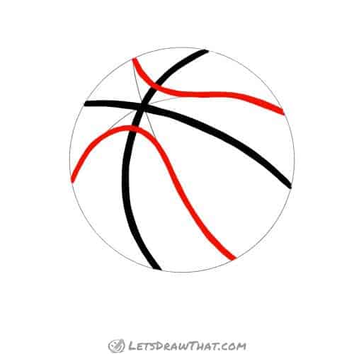 Drawing step: Outline the curved basketball pattern lines