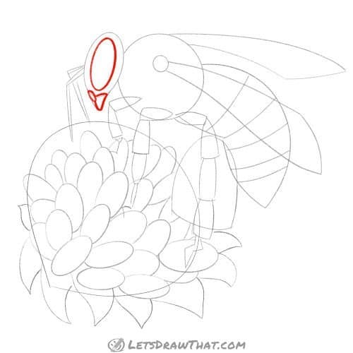 Drawing step: Outline the eye and mouth