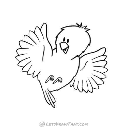 How to draw a bird: finished outline wren drawing