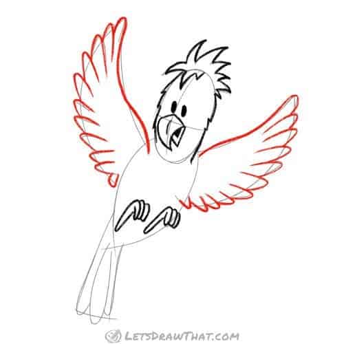 Drawing step: Draw the bird's feathered wings