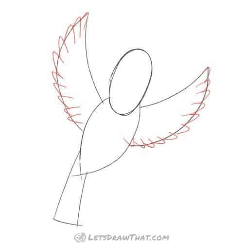 Drawing step: Draw the feathers on the wings