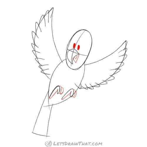 Drawing step: Finish the bird's beak and feet, add eyes