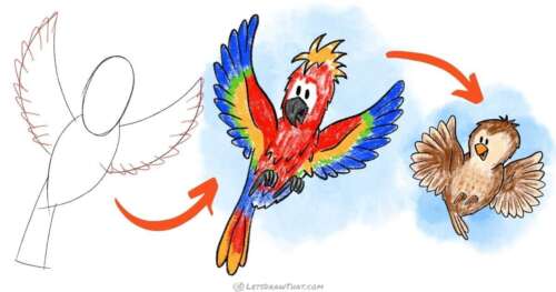 How to draw a bird: 2 birds from one easy sketch - step-by-step-drawing tutorial featured image