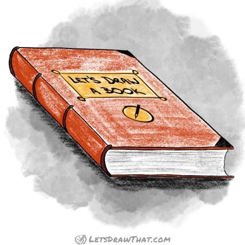 How to draw a book: finished closed book drawing coloured-in