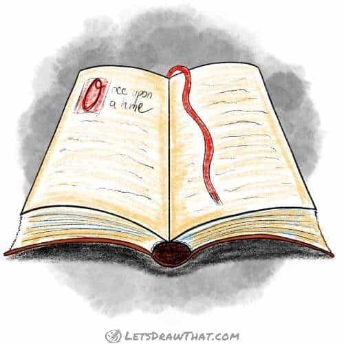 How to draw a book: completed open book outline