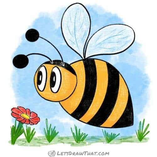 How to draw a bumblebee: finished drawing coloured-in