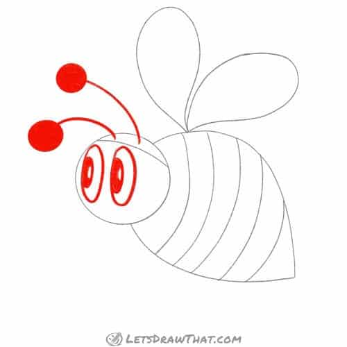 Drawing step: Outline the eyes and antennae