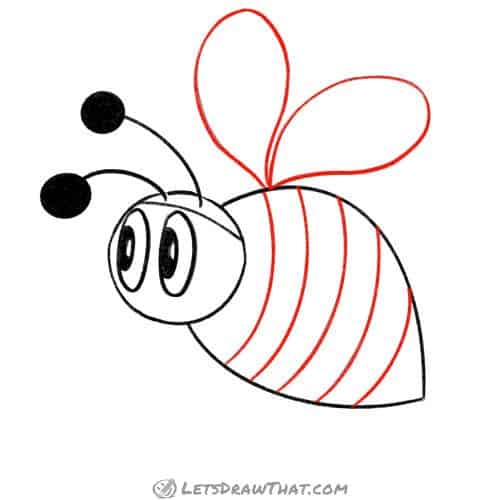Drawing step: Outline the wings and the body stripes