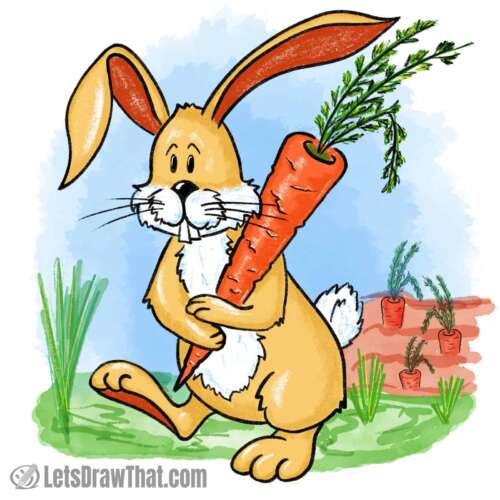how-to-draw-a-bunny-colour-drawing How to draw a bunny: finished drawing coloured-in