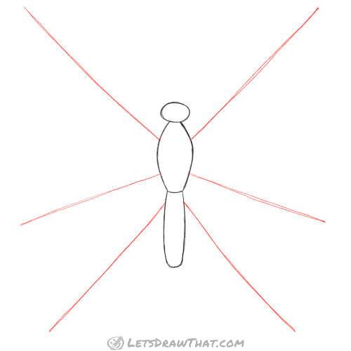 Drawing step: Sketch the edge lines for wings