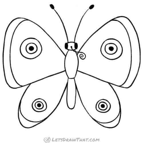 How to draw a butterfly: finished outline drawing