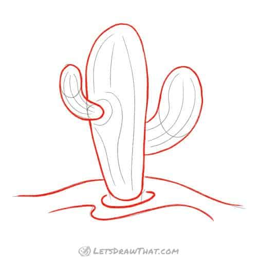 Drawing step: Outline the cactus body and the ground