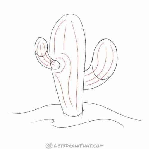 Drawing step: Mark the fold lines on the cactus body