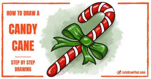 How to Draw a Candy Cane With a Lovely Bow Tie - step-by-step-drawing tutorial featured image