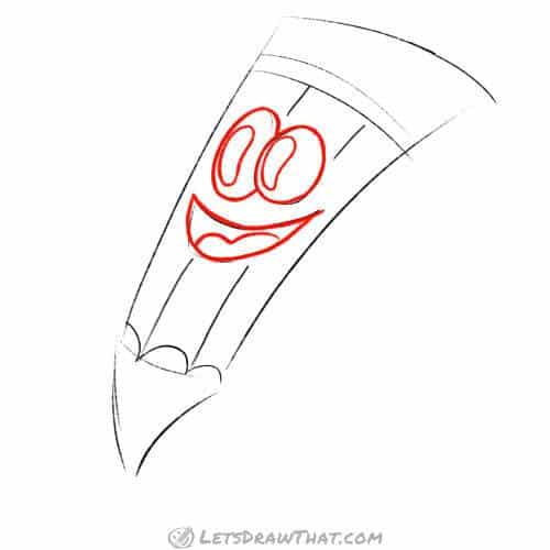 Drawing step: Outline the pencil character’s face