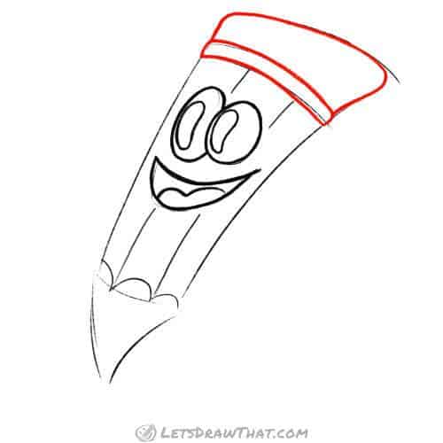Drawing step: Outline the eraser and ferrule