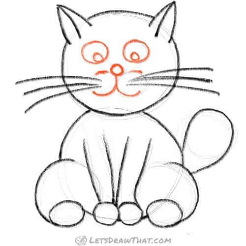 Drawing step: Draw cat’s face