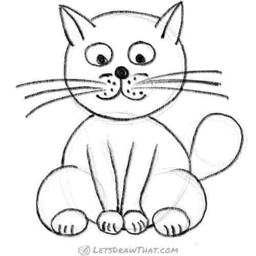 How to draw a cat using circles: finished outline drawing