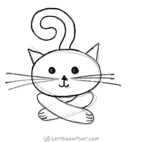 Drawing step: Draw the cat from the sketch