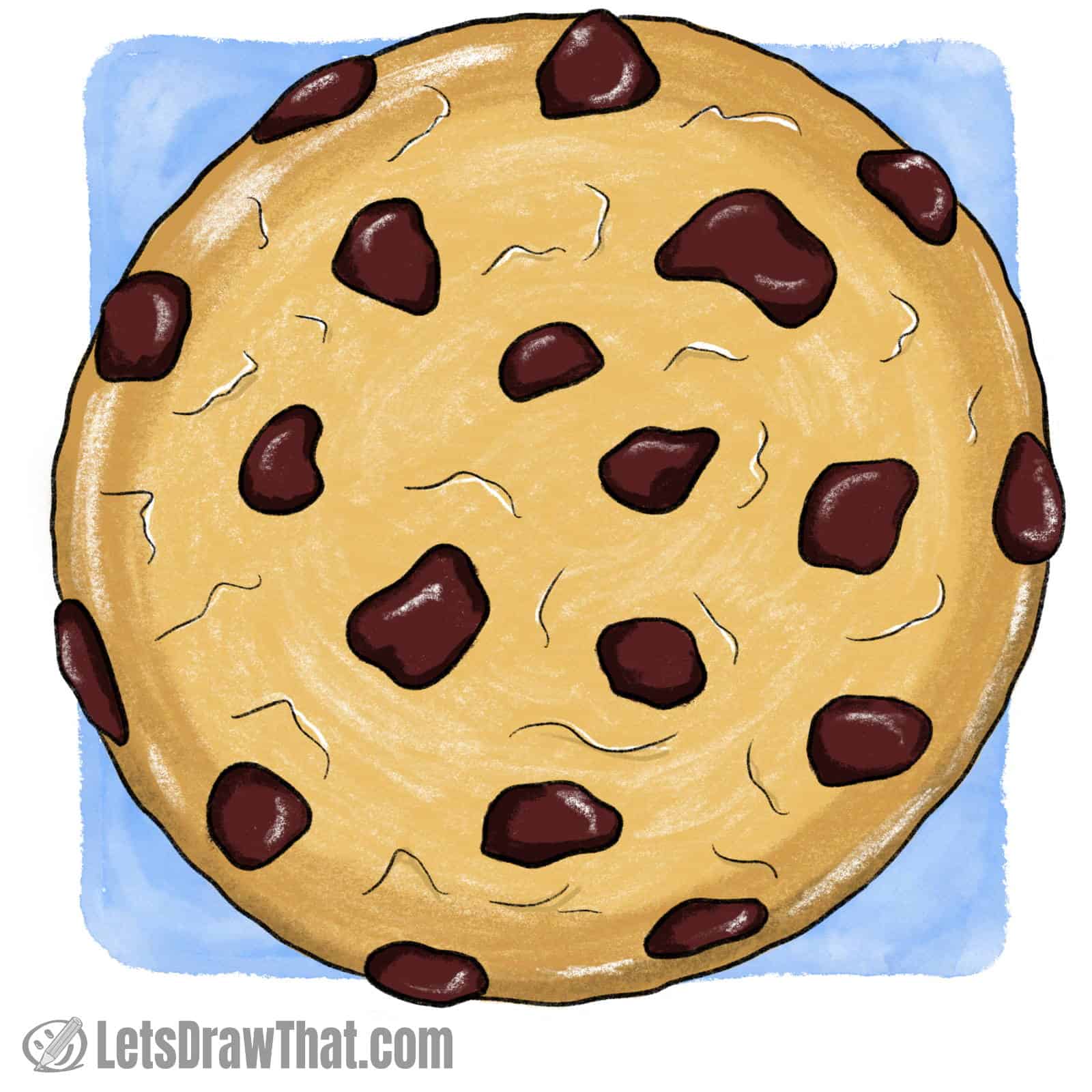 How to draw a cookie: finished drawing coloured-in