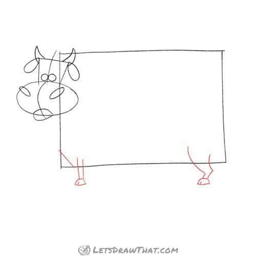 Drawing step: Draw the cow's legs