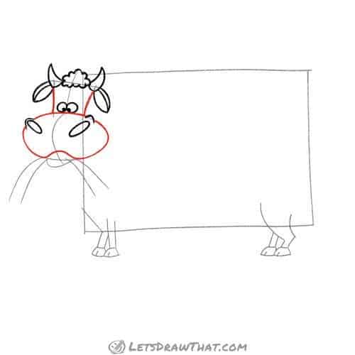 Drawing step: Outline the cow's head