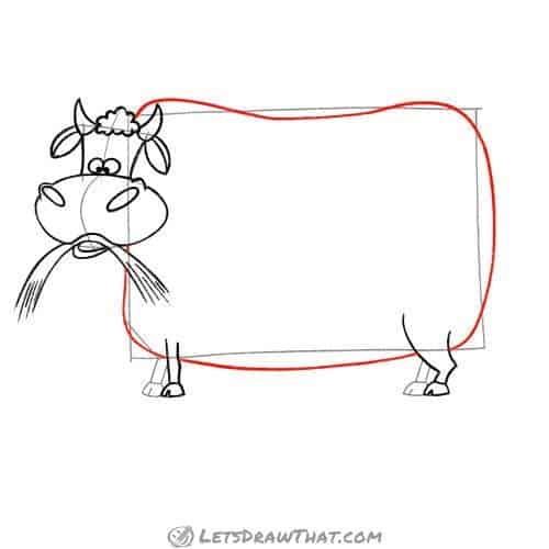 Drawing step: Draw the cow's body