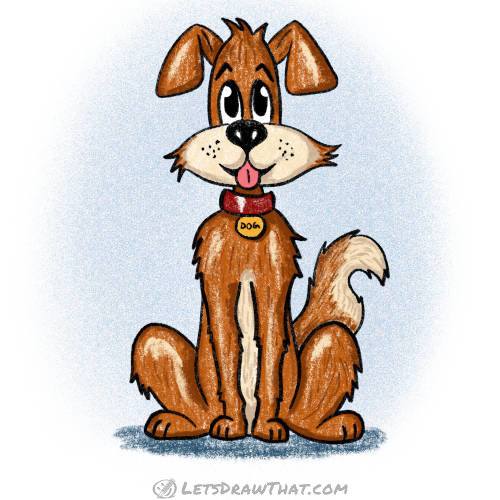 How to draw a dog: finished drawing coloured-in