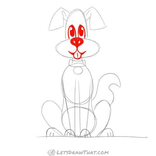 Drawing step: Draw the dog's face