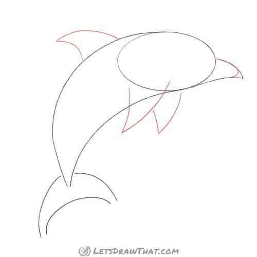Drawing step: Draw the dolphin's fins