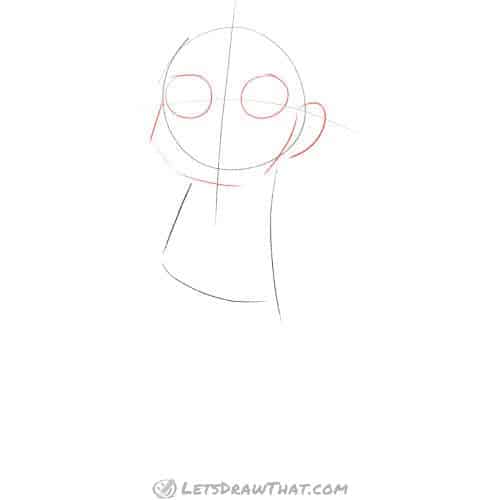 Drawing step: Sketch the face – jaw, eyes and ear