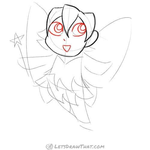 Drawing step: Draw the eyes, mouth and nose