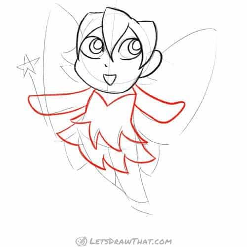 Drawing step: Outline the arms and dress
