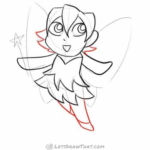 Drawing step: Draw the legs and complete the hair