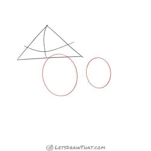 Drawing step: Draw two ovals for the fox's body